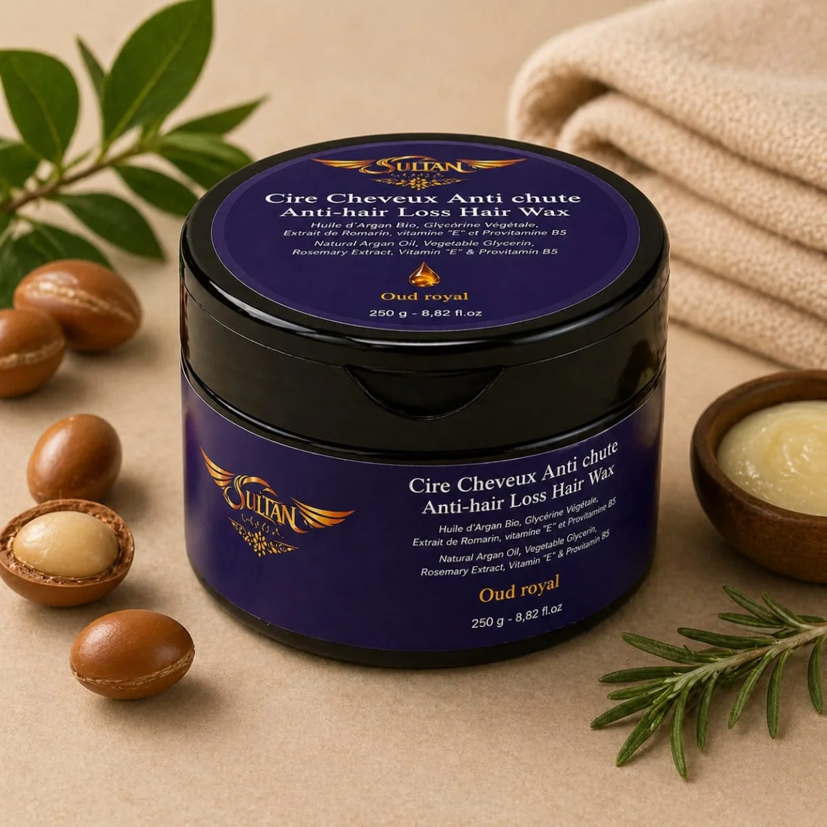 Cire Cheveux Antichute Naturelle à l'Argan et Romarin