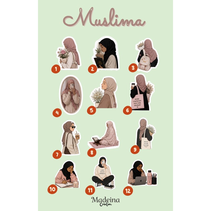 Islamic Muslima stickers for laptop and planner