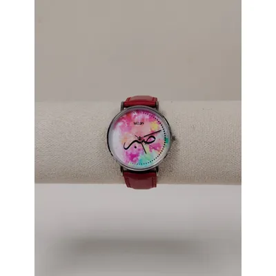 Montre "Sabr – صبر" – Cadran Aquarelle Tie & Dye | Bracelet Cuir Rouge | Moon Paris