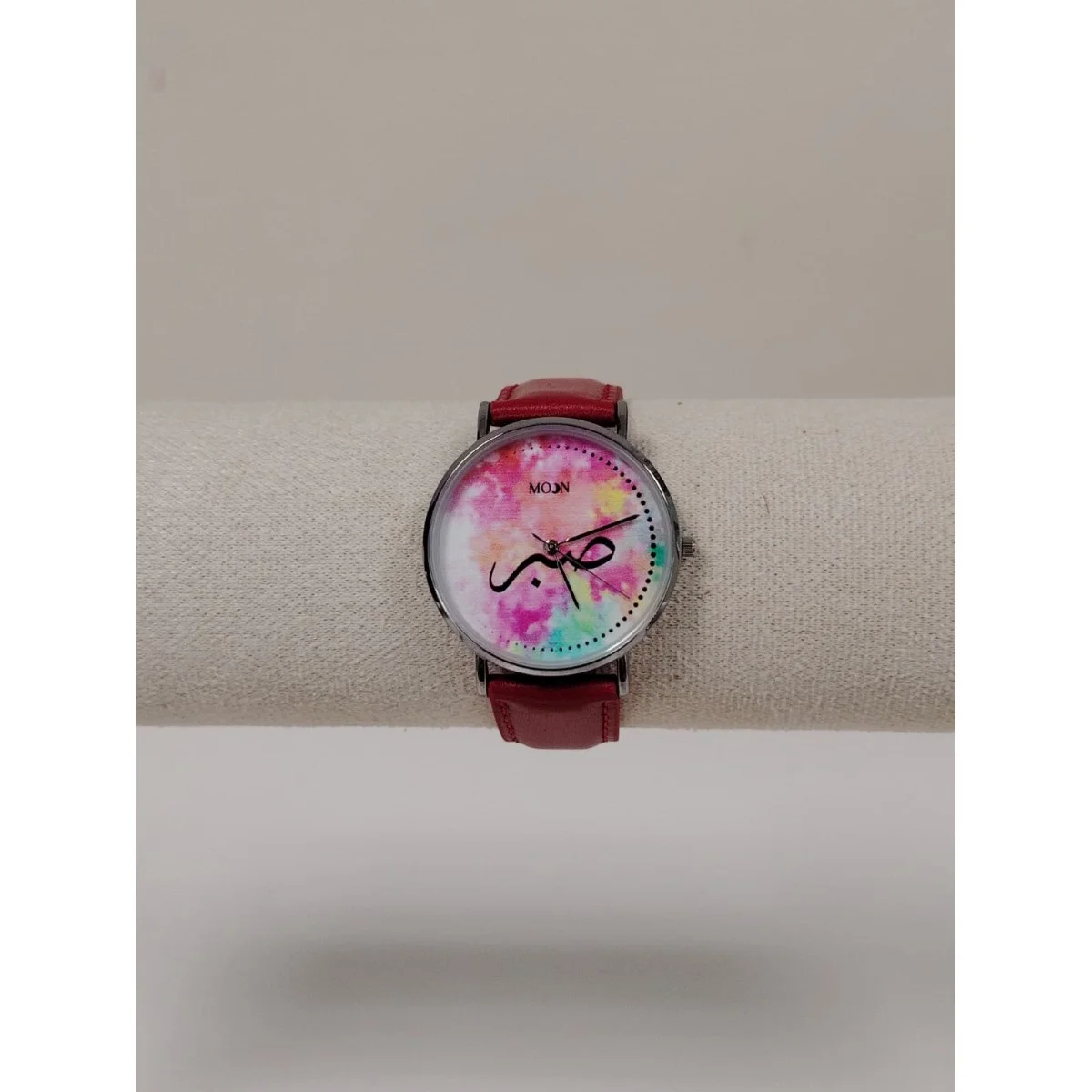 Montre "Sabr – صبر" – Cadran Aquarelle Tie & Dye | Bracelet Cuir Rouge | Moon Paris