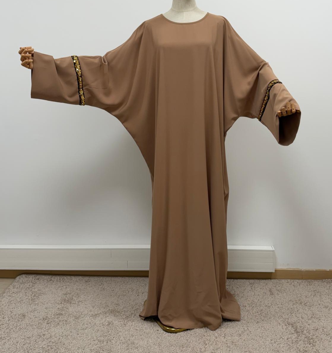 A3abya robe longue taille unique beige  2