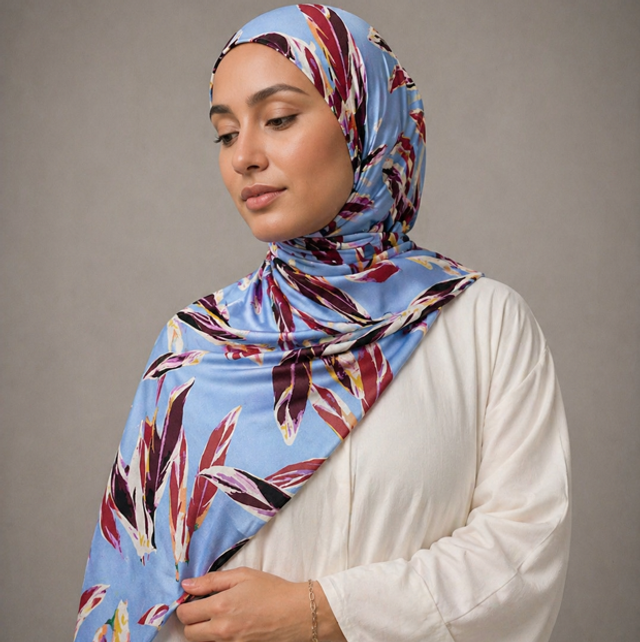 Hijab imprimé Jersey - Model : Mira Azul