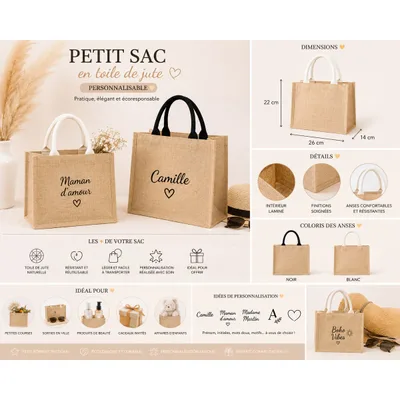 Petit Sac en Toile de Jute Personnalisable – Maroquinerie & sacs femme