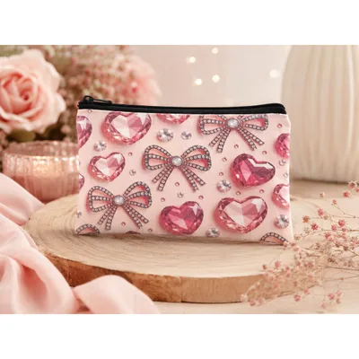 Trousse plate zippée – Cœurs & Nœuds scintillants – Accessoires