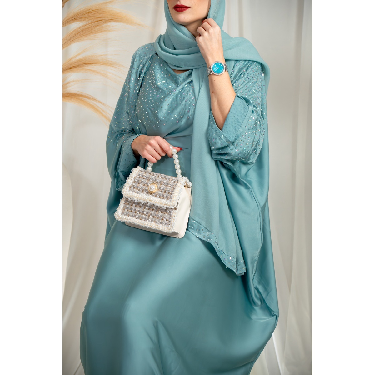 Abaya strass - Turquoise 2