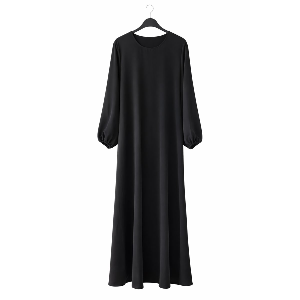 Abaya noire manches ballon en soie de Médine
