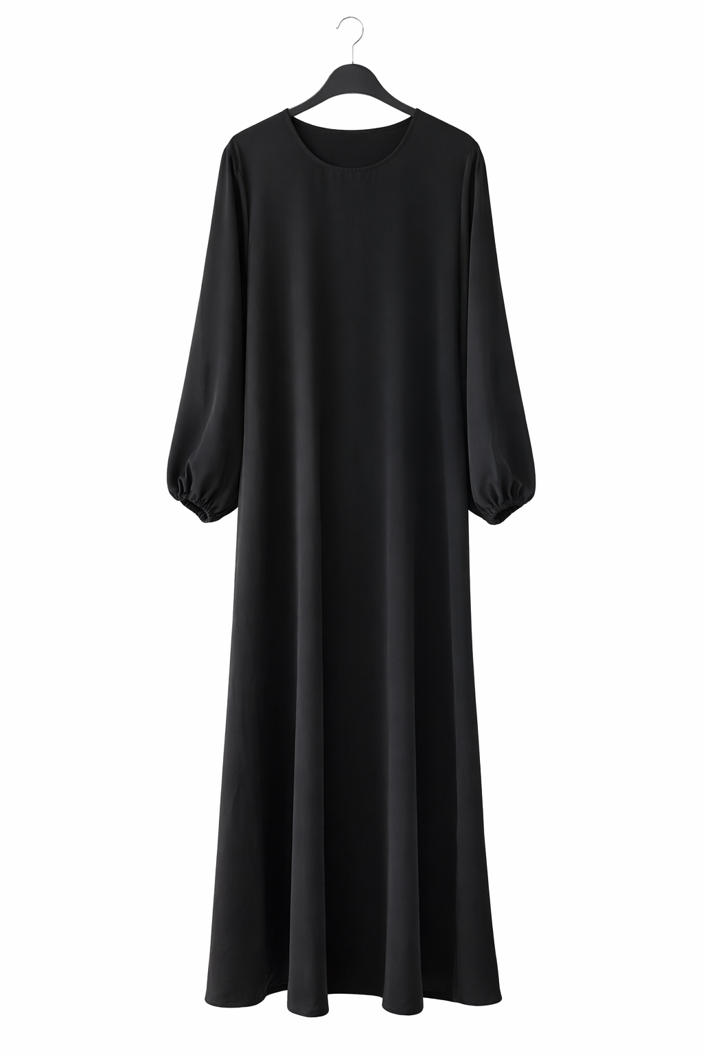 Abaya noire manches ballon en soie de Médine 2