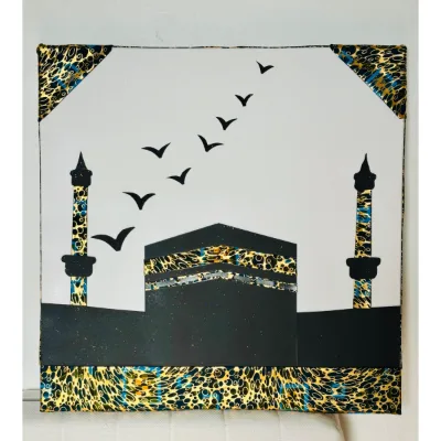 Tableau décoratif sur toile - Kaaba - avec tissu wax satiné