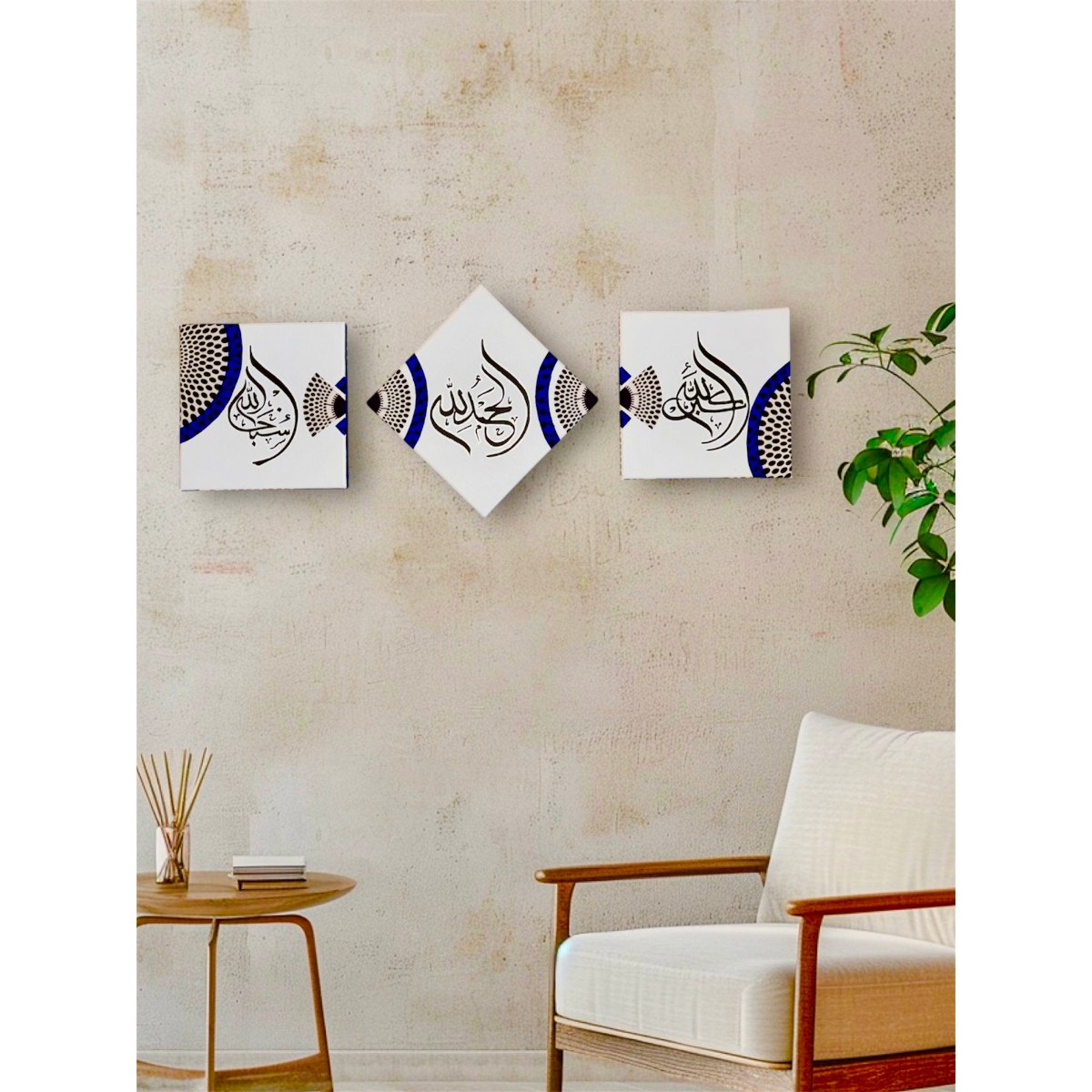 Tableaux x3 calligraphie sur pochoir - tissu wax