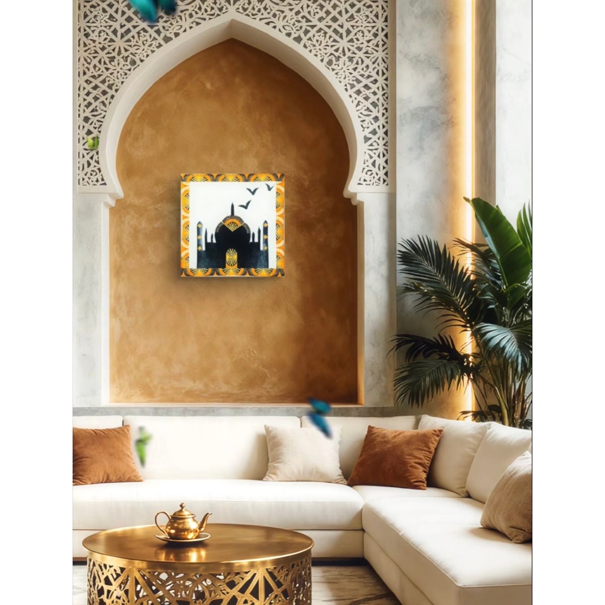 Tableau décoratif sur toile - Mosquée dorée - tissu wax