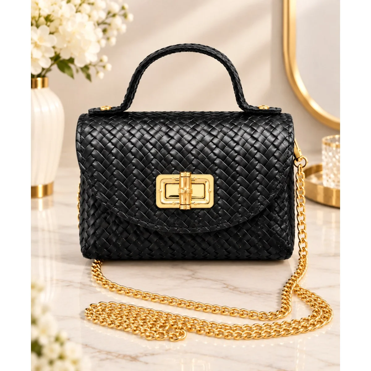 Mini-sac Ginevra en véritable imprimé tressé, fabriqué en Italie