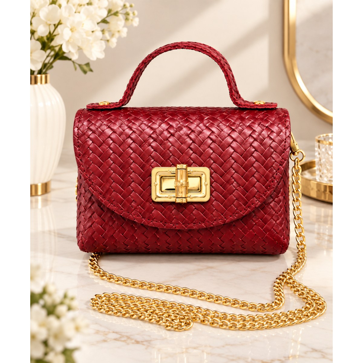 Mini-sac Ginevra en véritable imprimé tressé, fabriqué en Italie