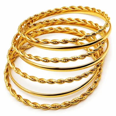 Lot de 7 Bracelets Joncs Femme en Acier Inoxydable Doré – Bracelets Fins Torsadés et Lisses – Élégants et Tendance