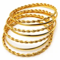 Lot de 7 Bracelets Joncs Femme en Acier Inoxydable Doré – Bracelets Fins Torsadés et Lisses – Élégants et Tendance
