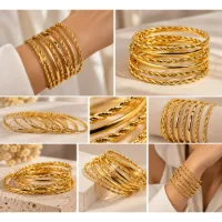 Lot de 7 Bracelets Joncs Femme en Acier Inoxydable Doré – Bracelets Fins Torsadés et Lisses – Élégants et Tendance 2
