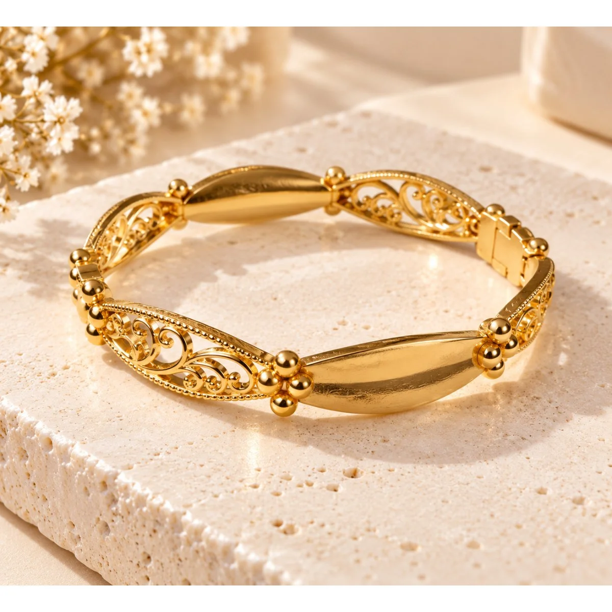 Bracelet Doré Filigrane Élégant – Acier Inoxydable