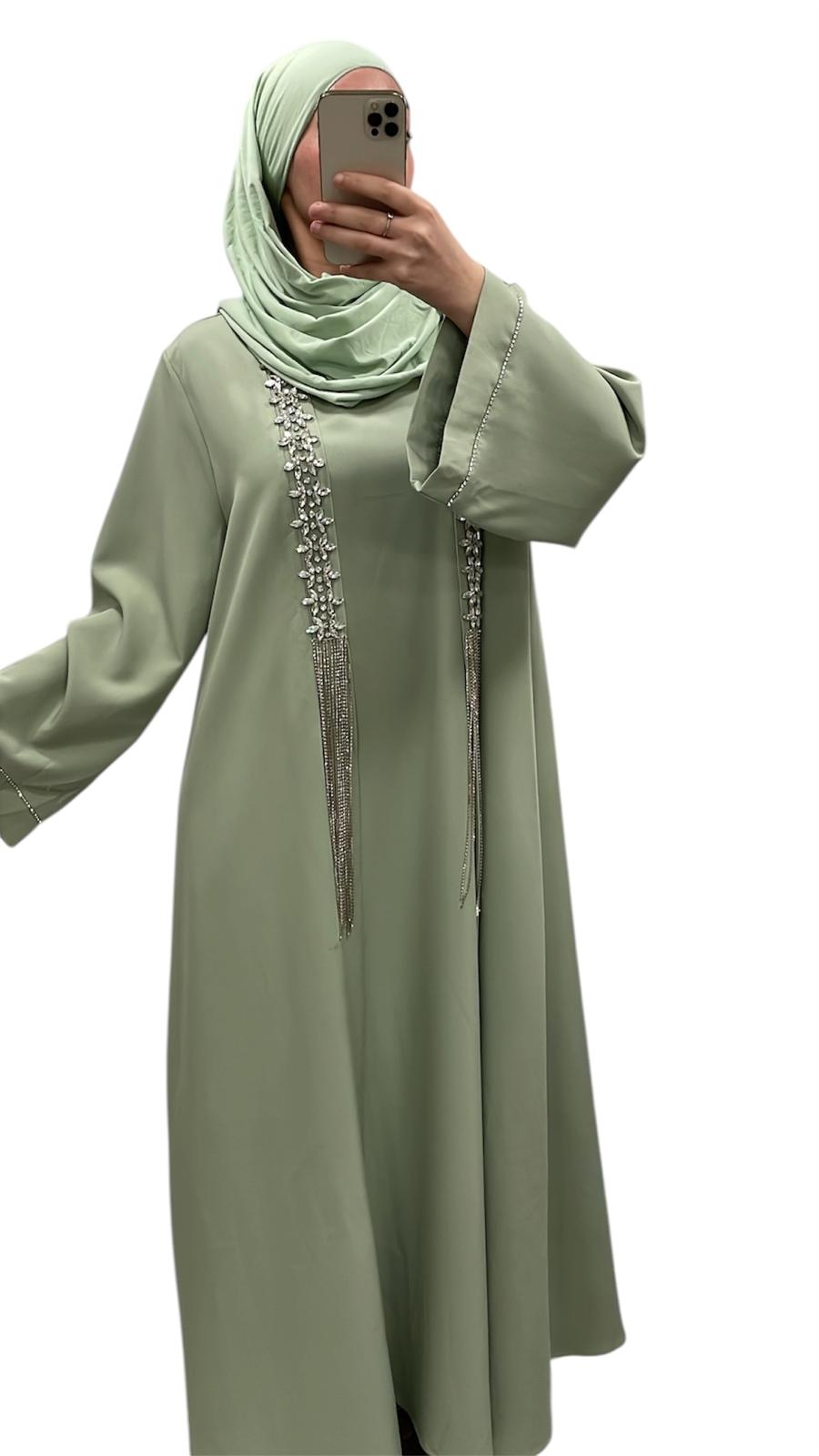 Ensemble luxury a strass vert d'eau - Boutique Qalamdress 2