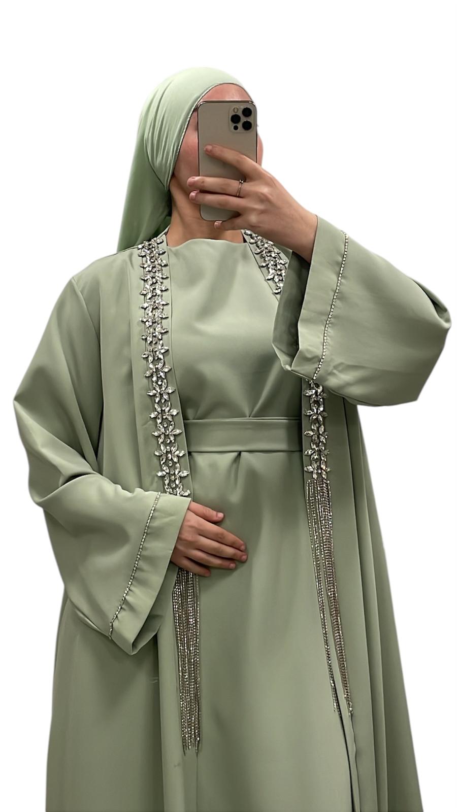 Ensemble luxury a strass vert d'eau - Boutique Qalamdress 3