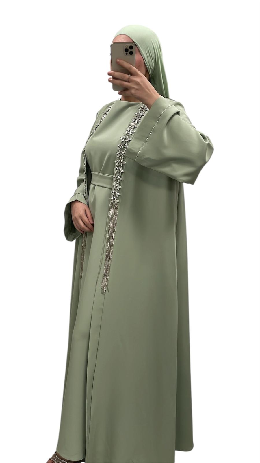 Ensemble luxury a strass vert d'eau - Boutique Qalamdress 4