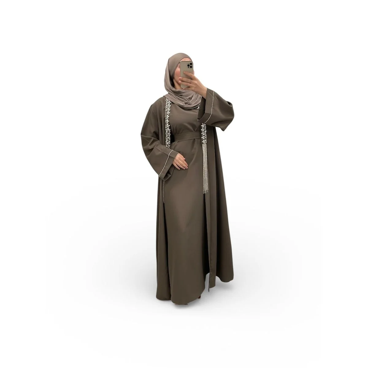 Ensemble Luxury a strass Taupe foncé - Boutique Qalamdress