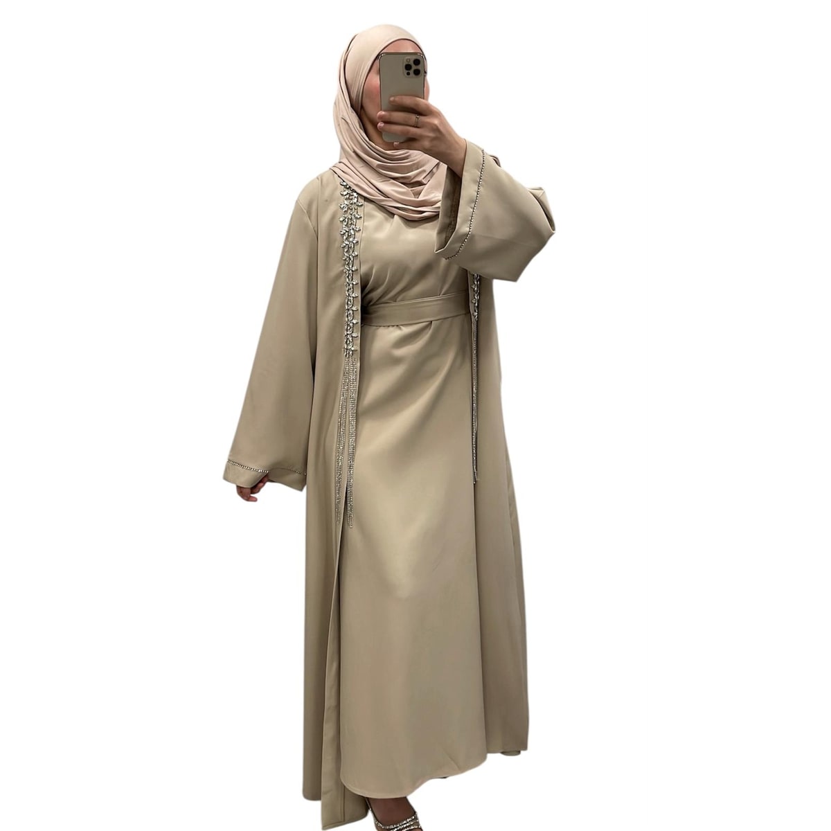 Ensemble Luxury a strass beige - Boutique Qalamdress