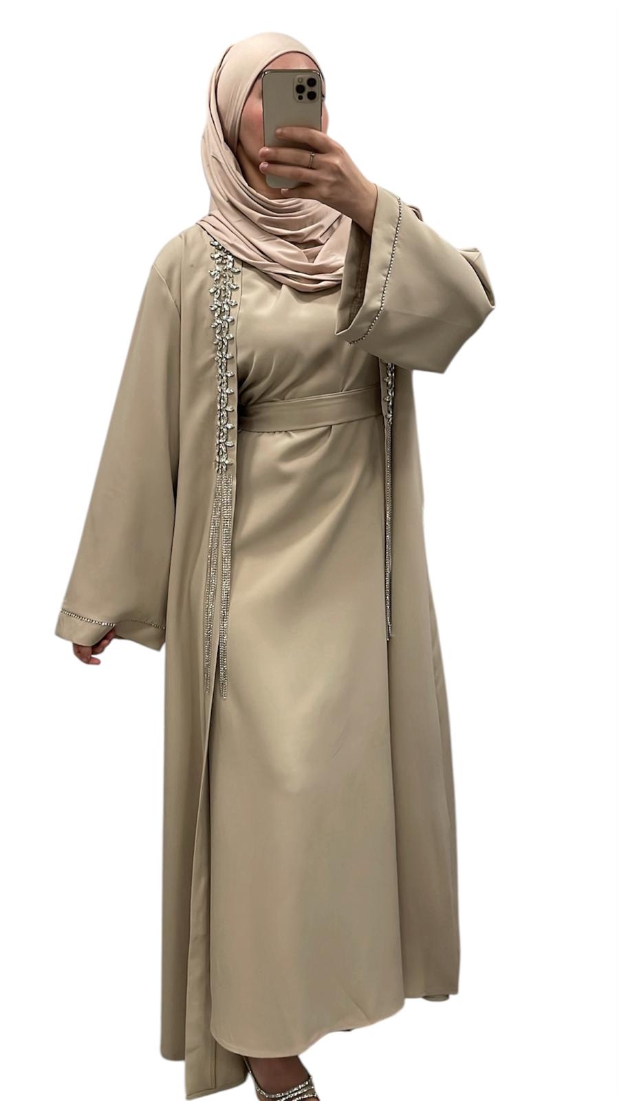 Ensemble Luxury a strass beige - Boutique Qalamdress