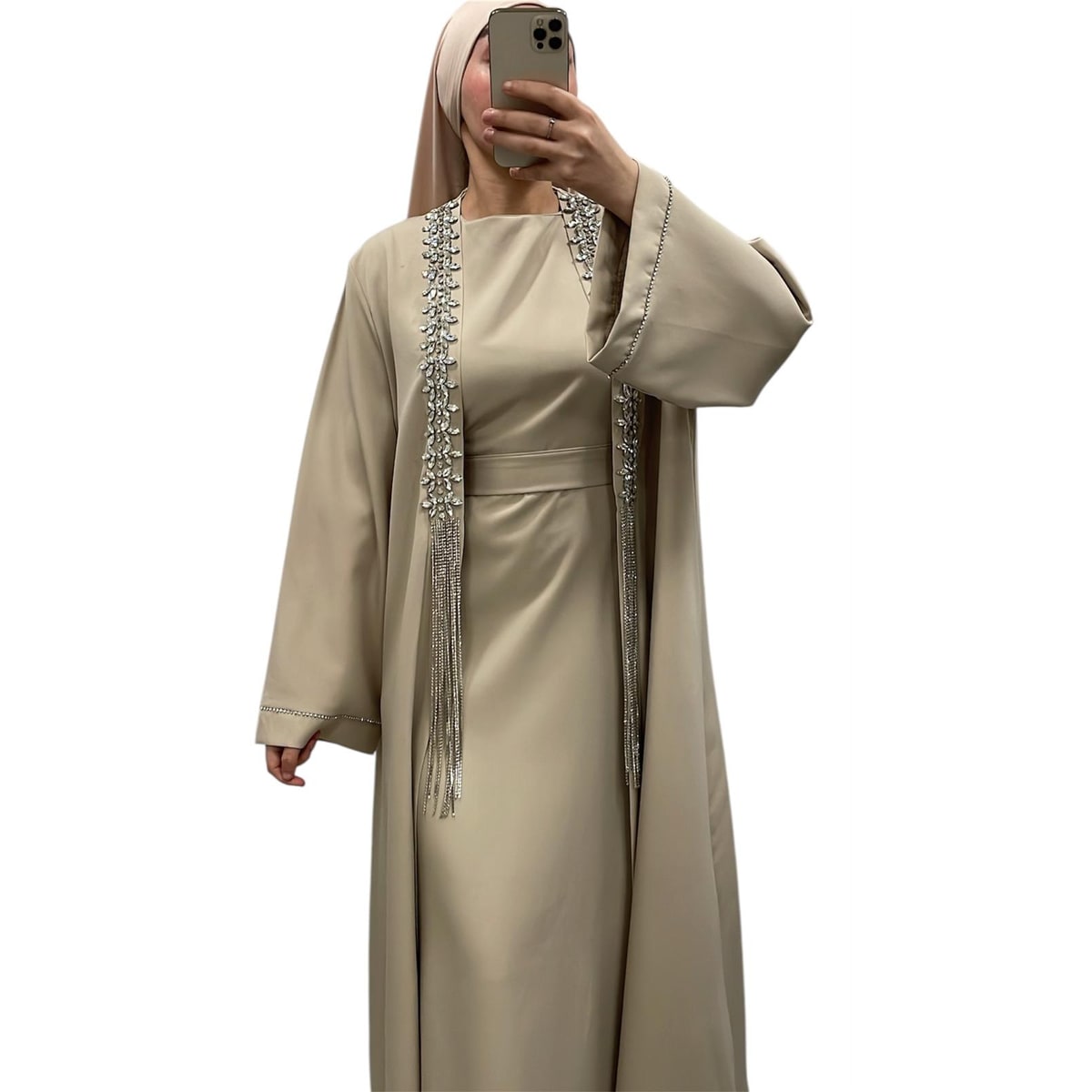Ensemble Luxury a strass beige - Boutique Qalamdress