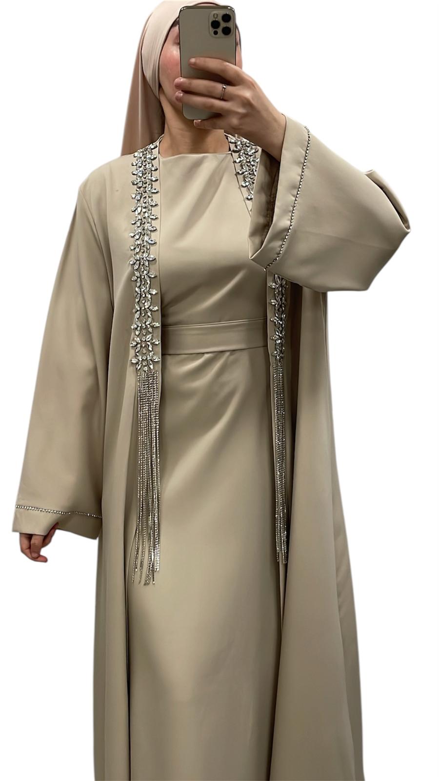 Ensemble Luxury a strass beige - Boutique Qalamdress 2