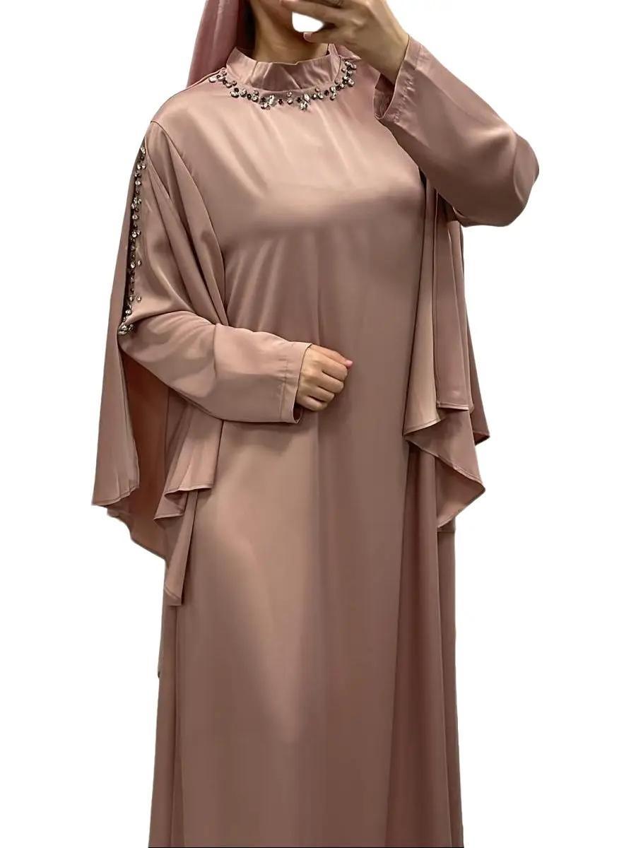 Elégante robe satiné a strass rose - Qalamdress Boutique 5