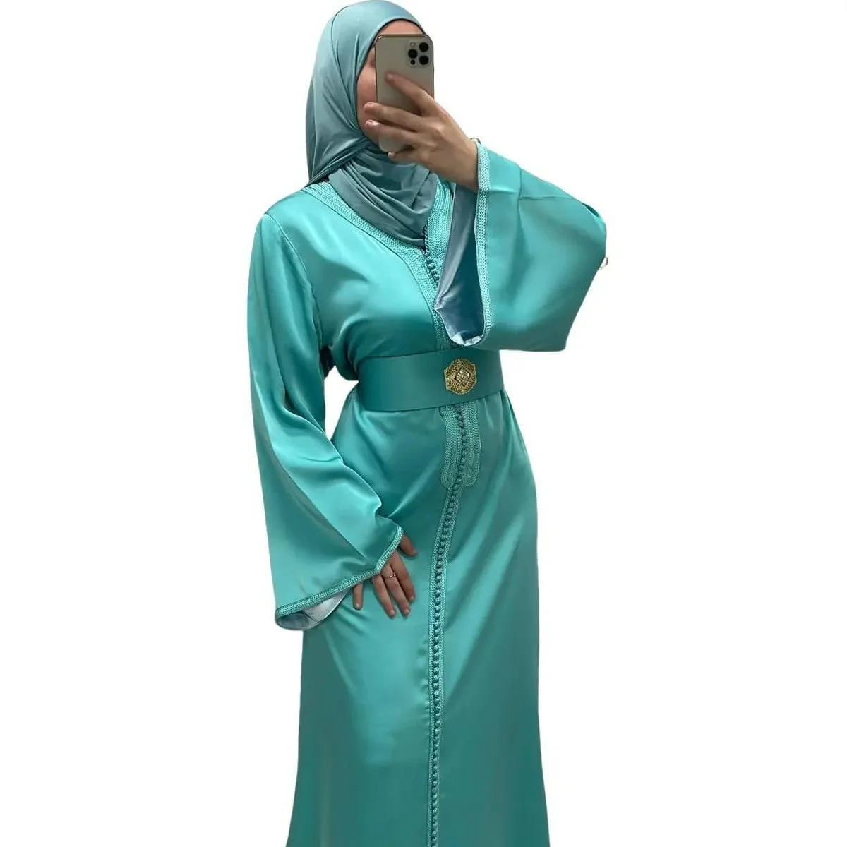 Caftan satiné Turquois - Qalam Dress Boutique