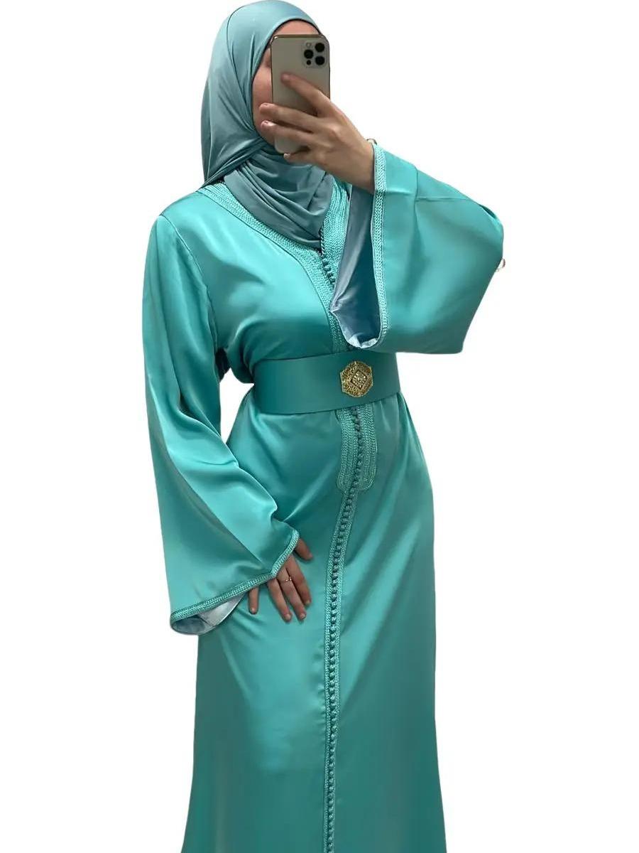  Caftan satiné Turquois - Qalam Dress Boutique