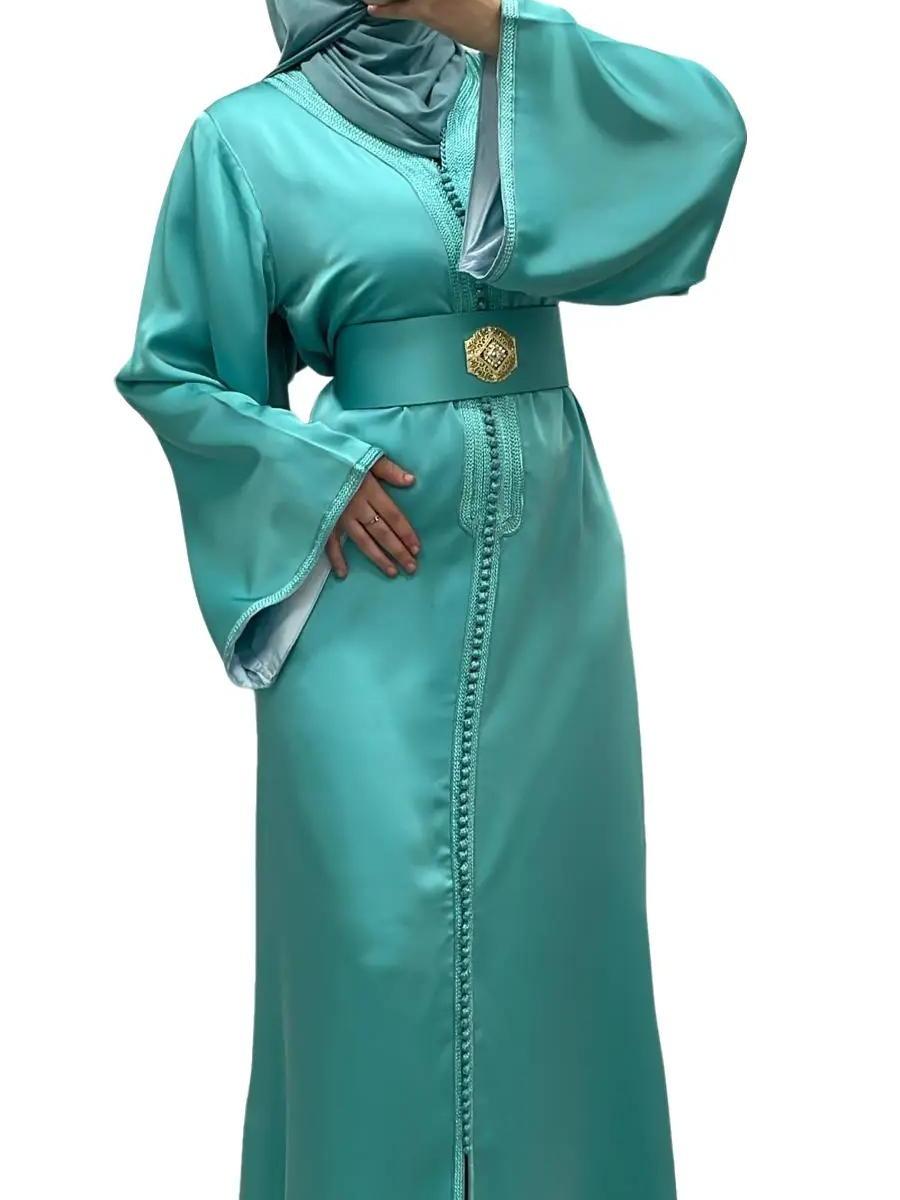  Caftan satiné Turquois - Qalam Dress Boutique 2