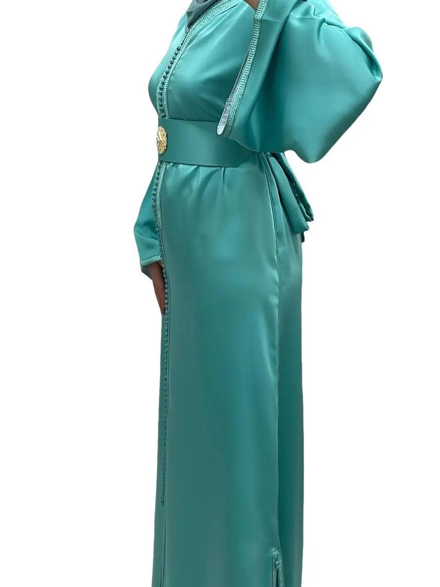 Caftan satiné Turquois - Qalam Dress Boutique 3