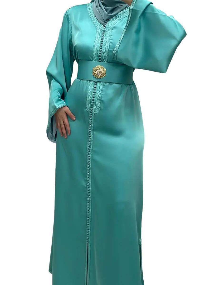  Caftan satiné Turquois - Qalam Dress Boutique 4