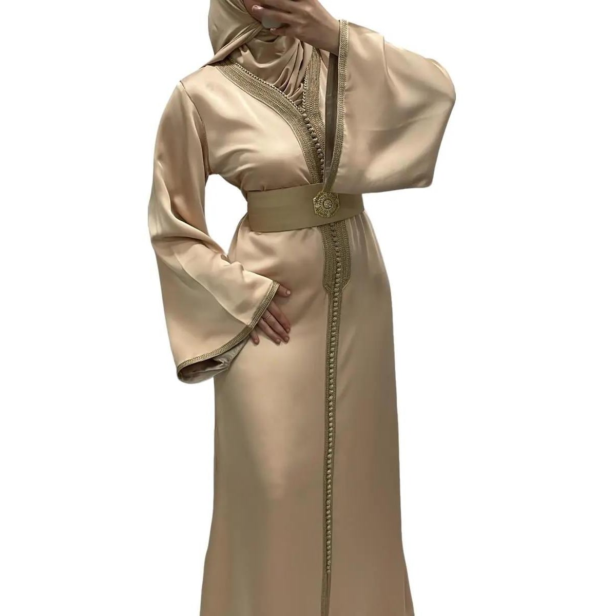 Caftan Satiné Beige - Qalam Dress