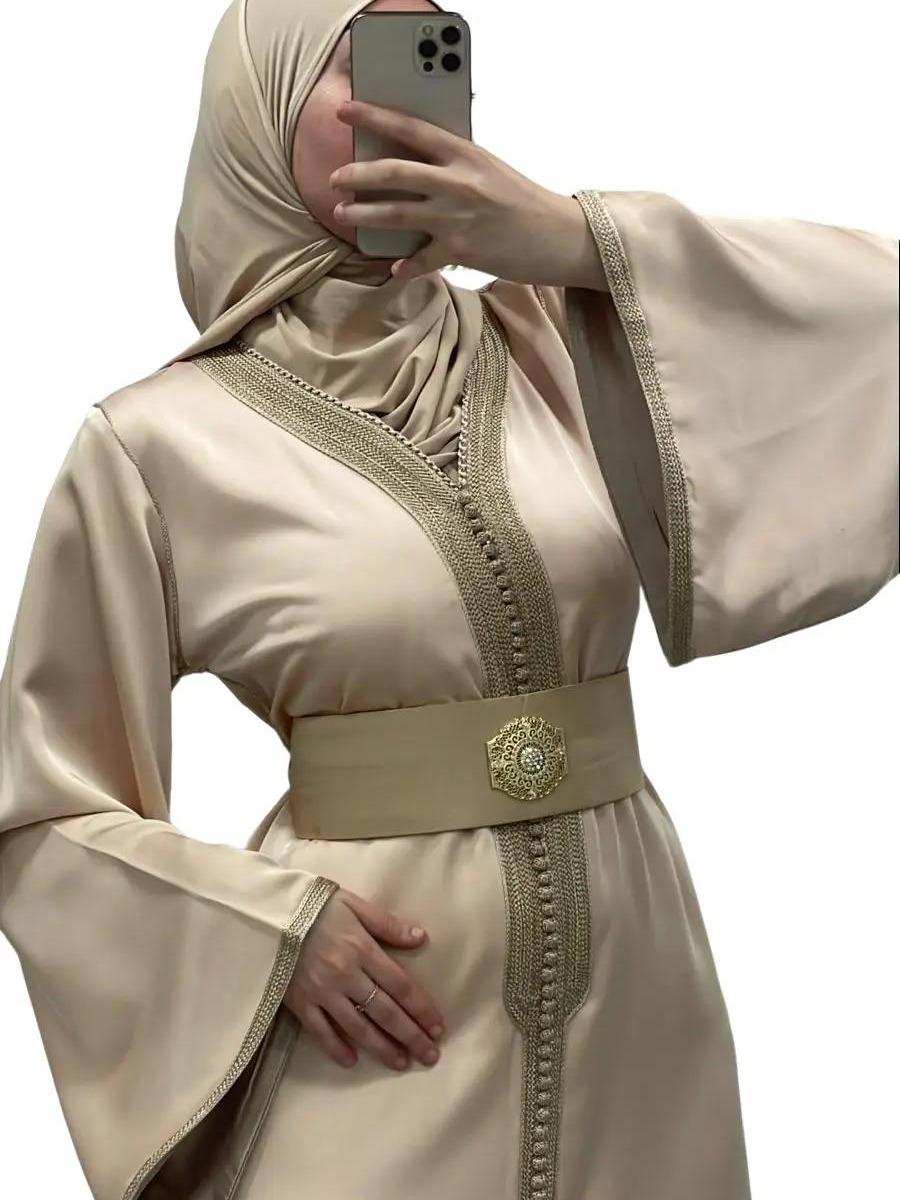 Caftan Satiné Beige - Qalam Dress 5