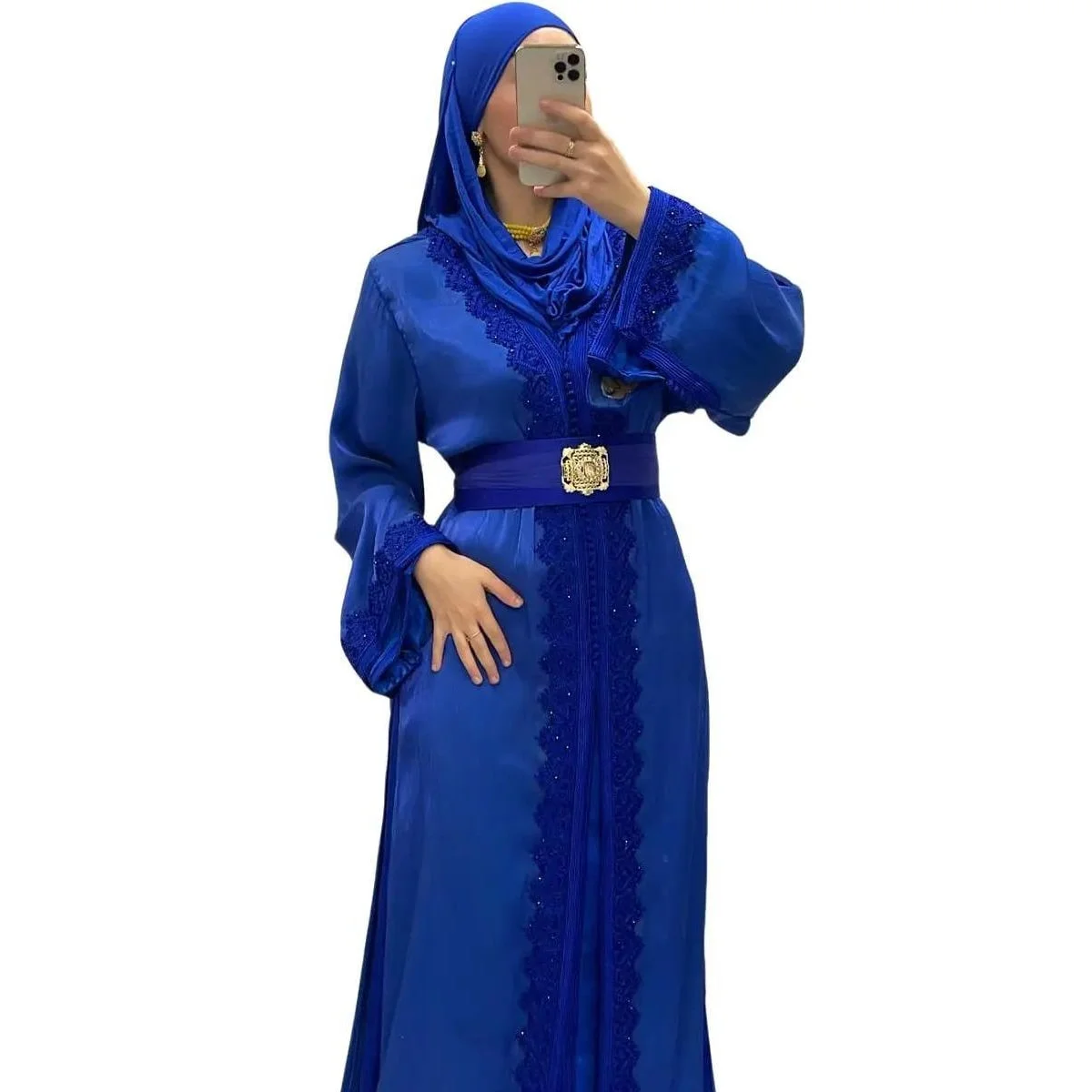 Takchita/Caftan ton sur ton en organza bleu