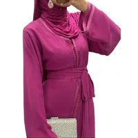 Takchita/ Caftan 2pieces rose indien simple avec ceinture en tissu 3