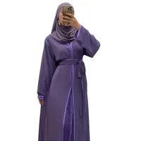 Takchita/ Caftan 2pieces Violet simple avec ceinture en tissu 1