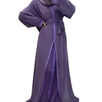 Takchita/ Caftan 2pieces Violet simple avec ceinture en tissu 2
