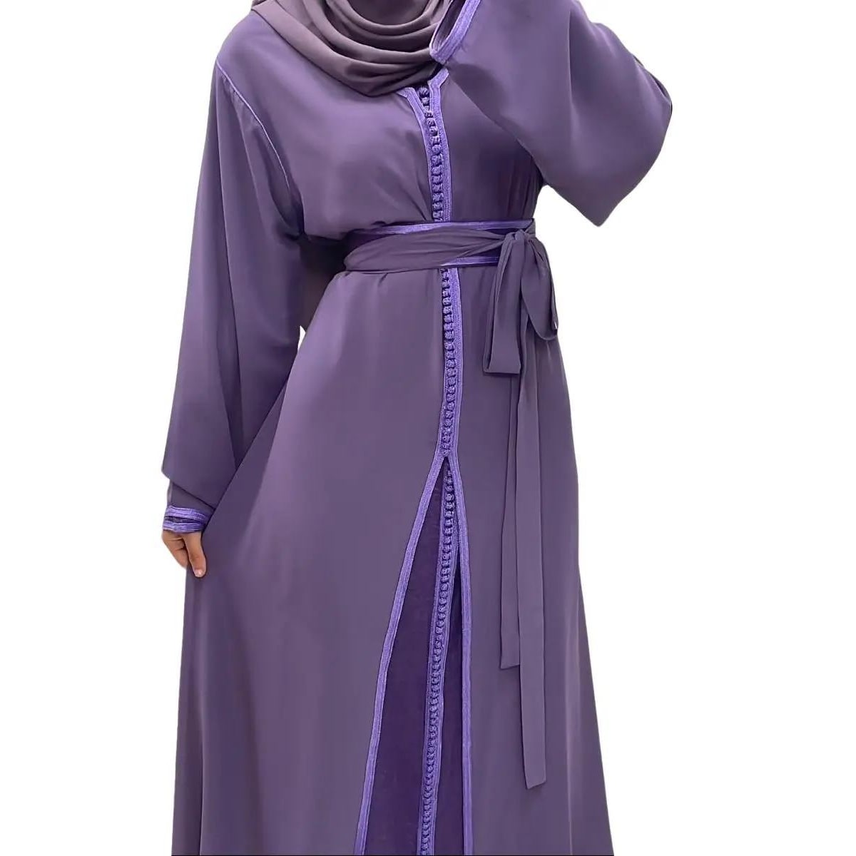Takchita/ Caftan 2pieces Violet simple avec ceinture en tissu
