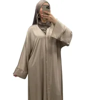 Abaya satinée avec perles taupe - Boutique Qalamdress 1