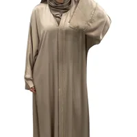Abaya satinée avec perles taupe - Boutique Qalamdress 2