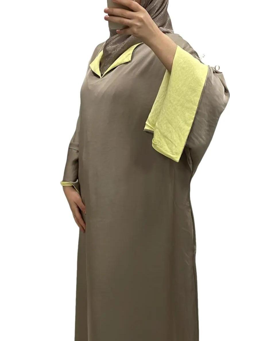 Robe Beige à Manches Revers Jaune – Confort & Élégance 2