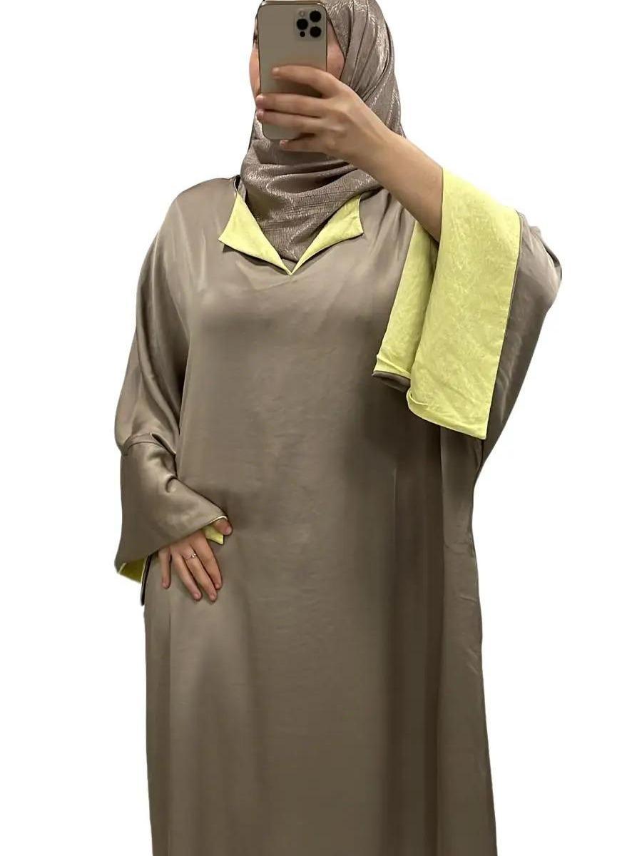 Robe Beige à Manches Revers Jaune – Confort & Élégance 3