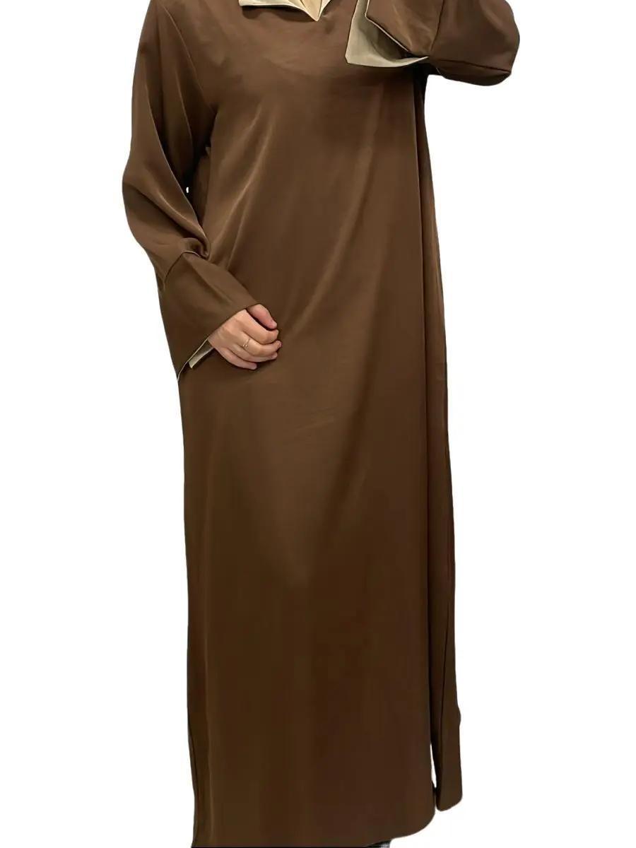 Robe Marron à Manches Revers Beige – Confort & Élégance 2