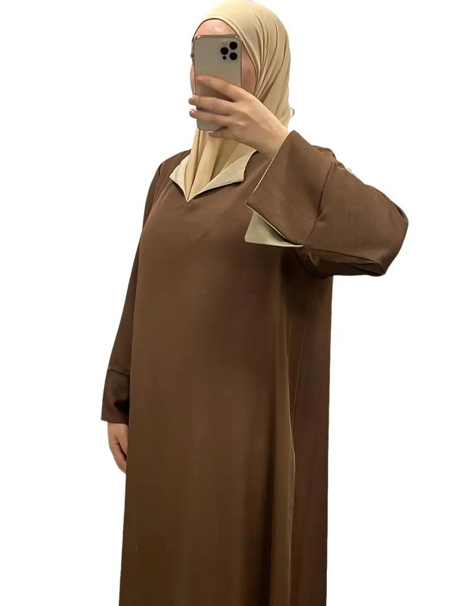 Robe Marron à Manches Revers Beige – Confort & Élégance 3