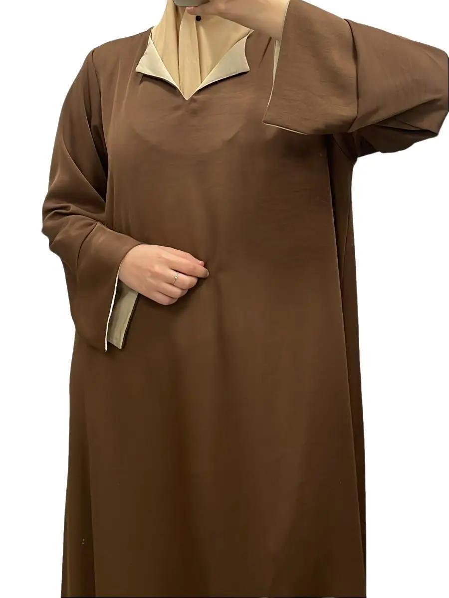 Robe Marron à Manches Revers Beige – Confort & Élégance 4