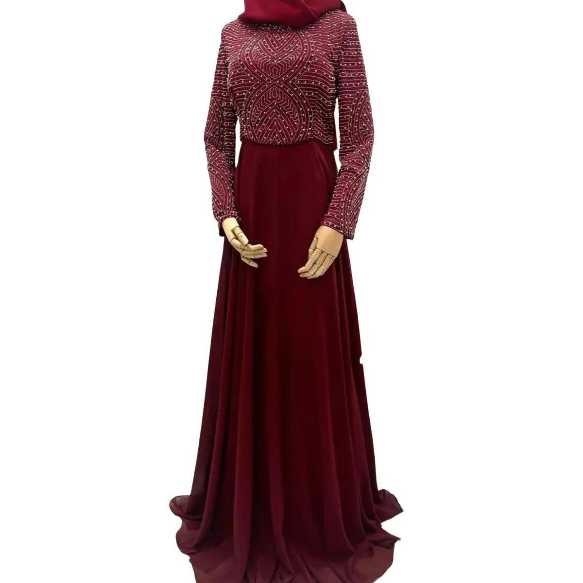 Elegant Beaded Burgundy Evening Dress