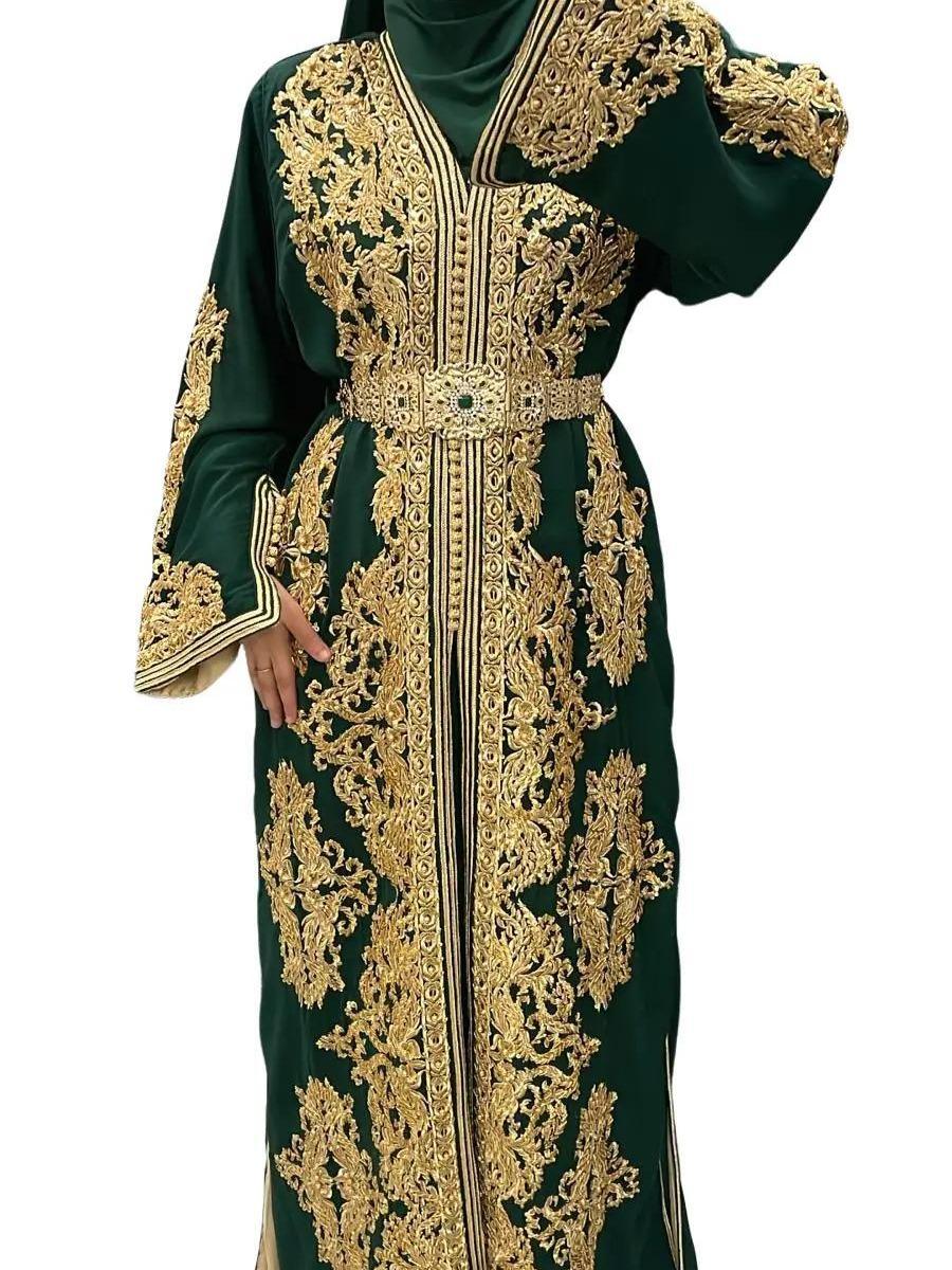 Takchita Vert/Doré doublé satin beige 3